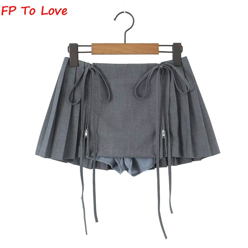 Zipper Lace-up Mini Skirt