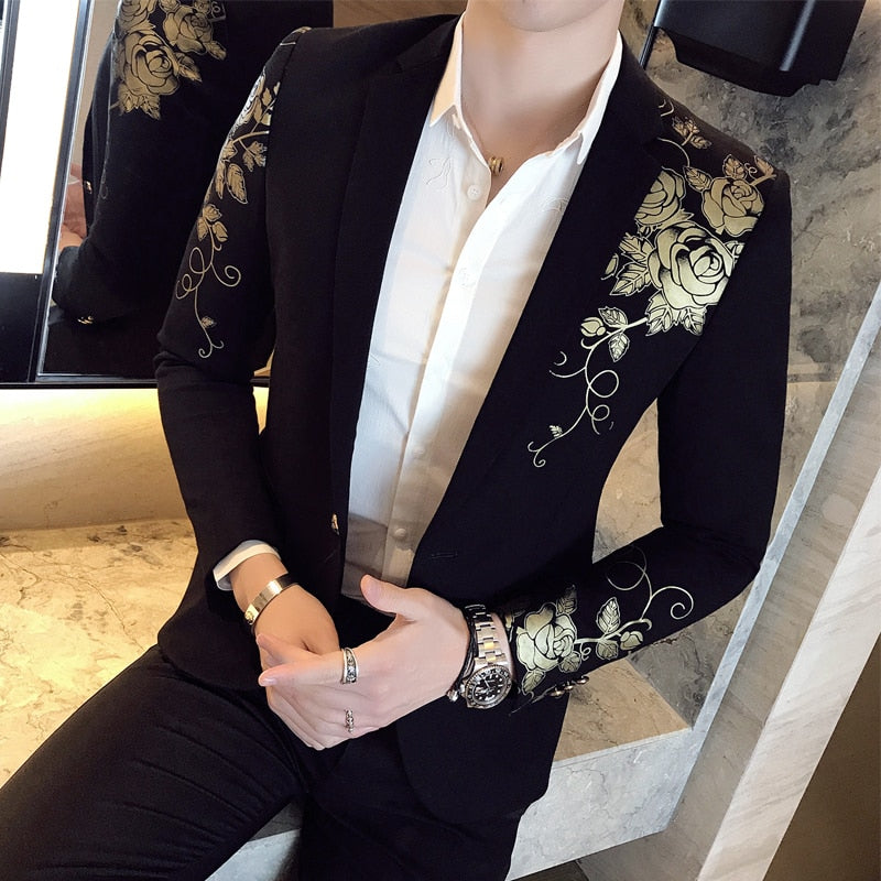Luxury Gold Pattern Print Blazer