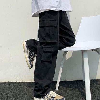 Solid Color Multi-Pockets Straight Pants