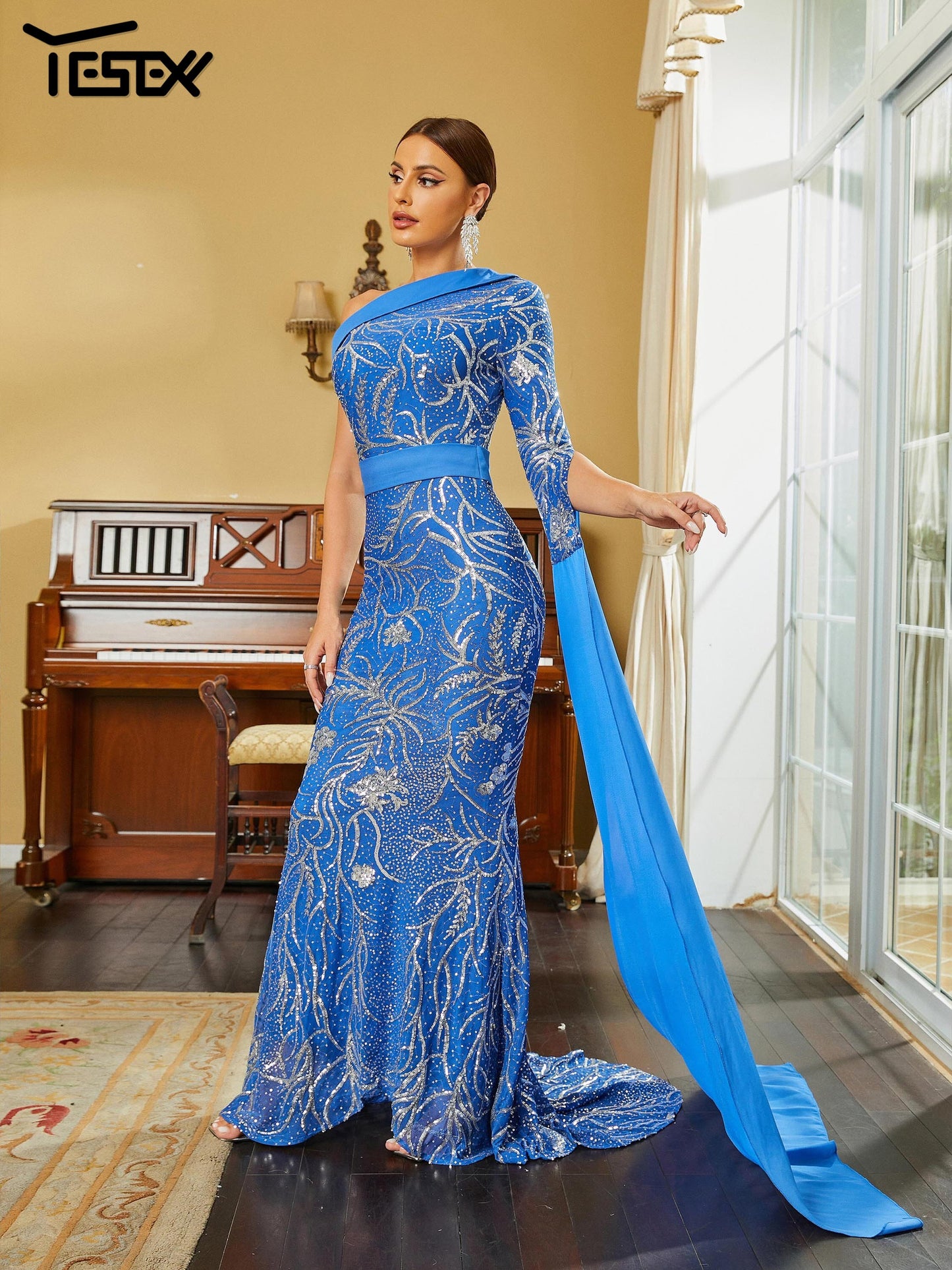 Draped Sequin Mermaid Dress