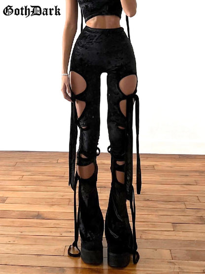 Dark Velvet Hollow Out Pants