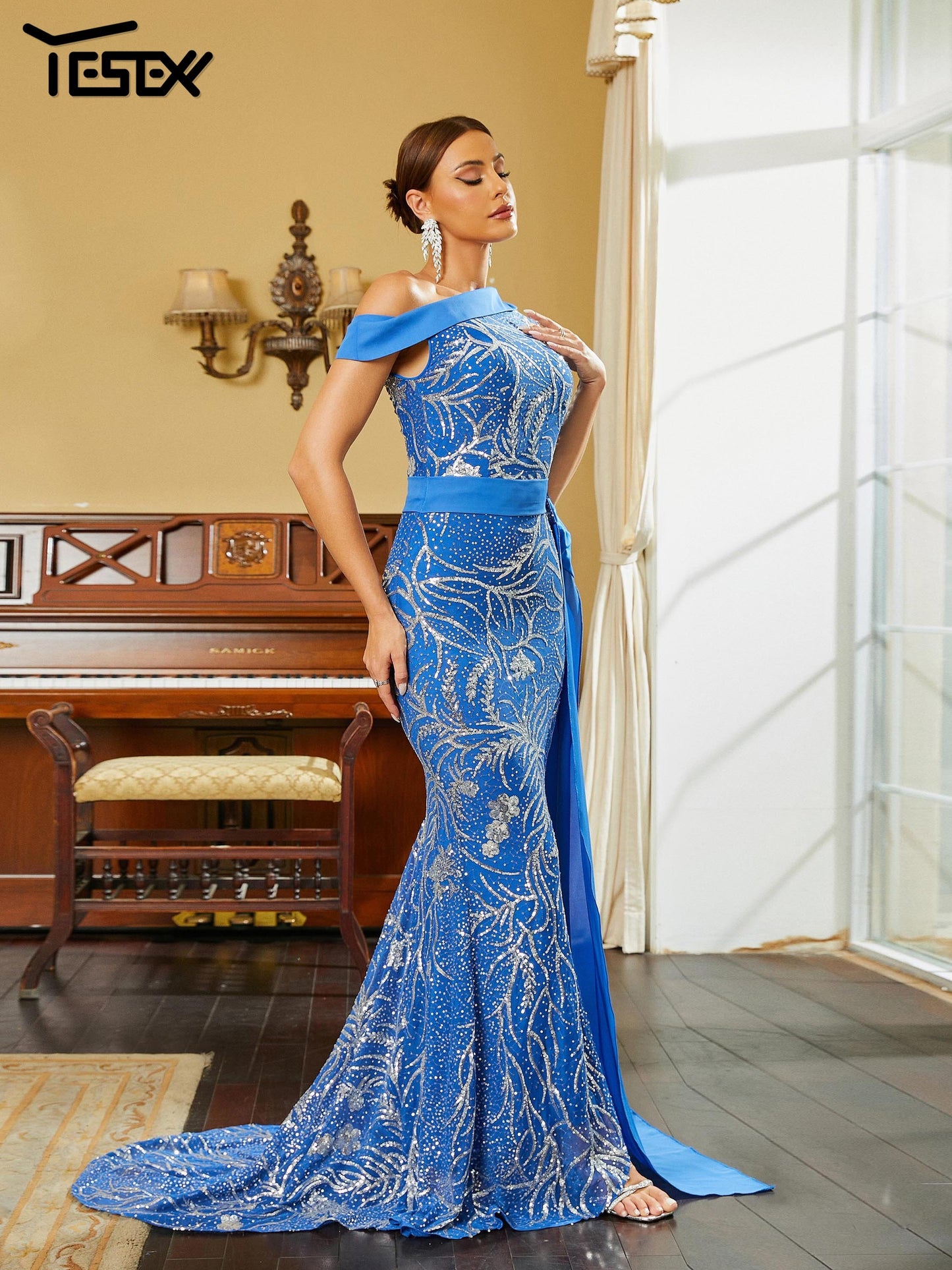 Draped Sequin Mermaid Dress