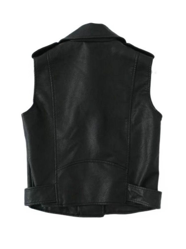 Women Motorcycle Black Leather Vest
