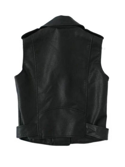 Women Motorcycle Black Leather Vest