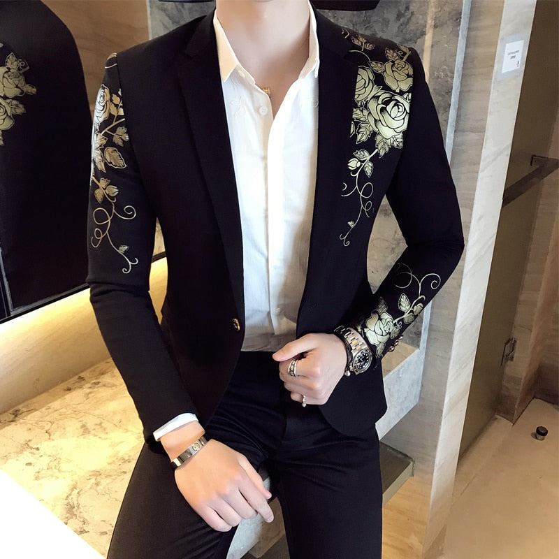 Luxury Gold Pattern Print Blazer