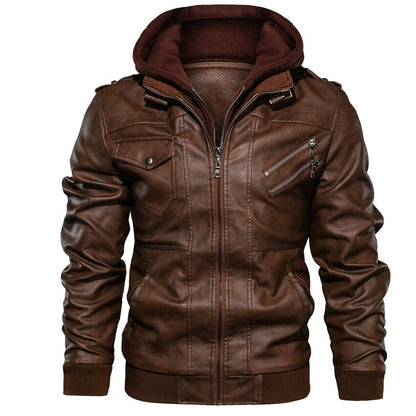 Faux Leather Hooded Jacket