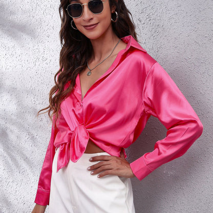 Satin Tie-Front Shirt