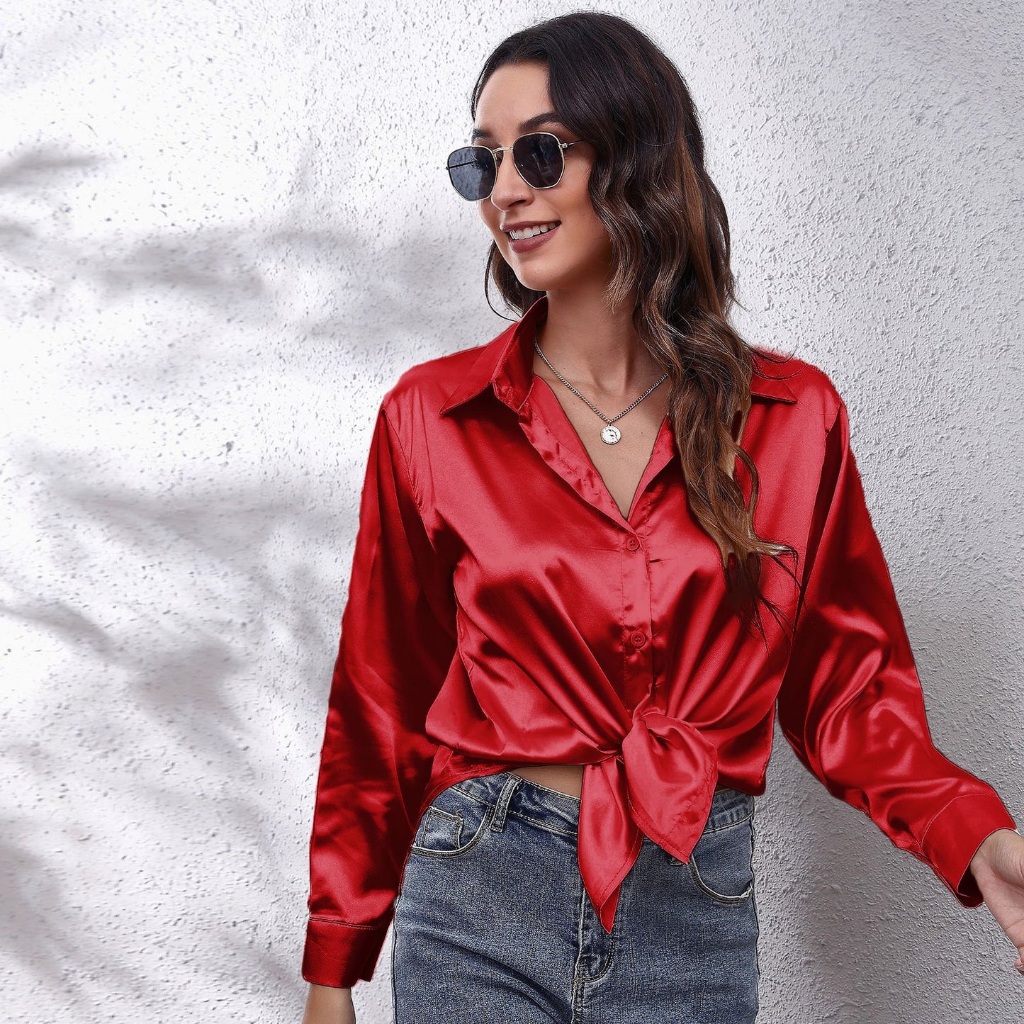 Satin Tie-Front Shirt