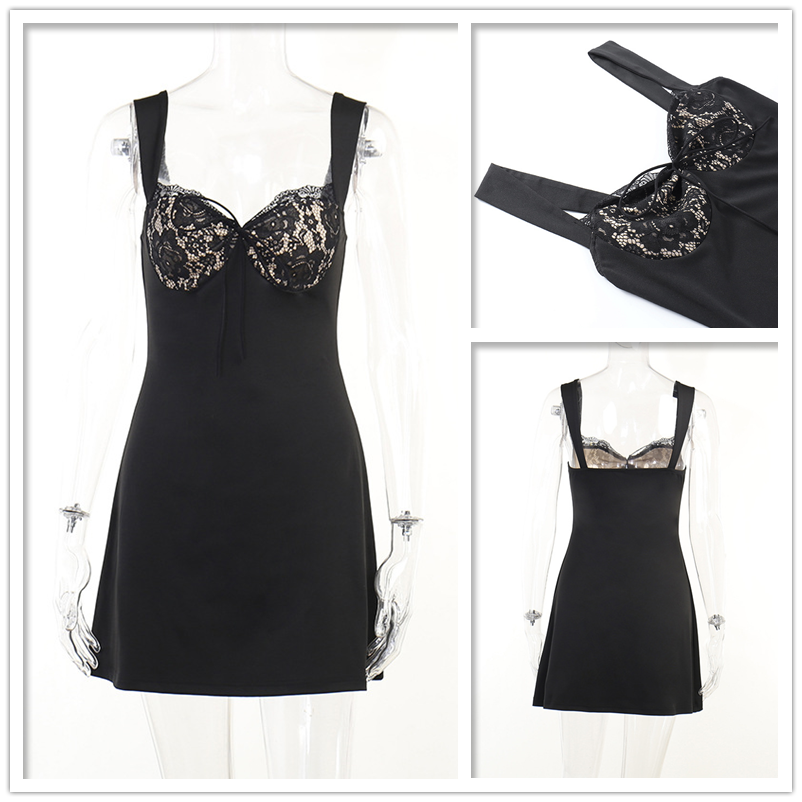 Spliced Lace Mini Dress