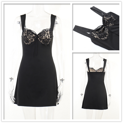 Spliced Lace Mini Dress