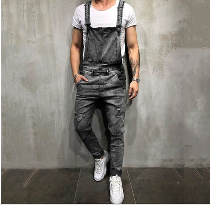 Ripped Denim Overalls