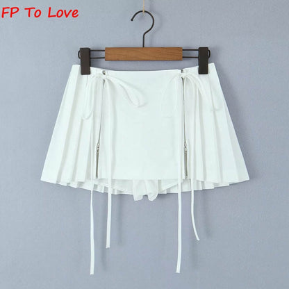 Zipper Lace-up Mini Skirt