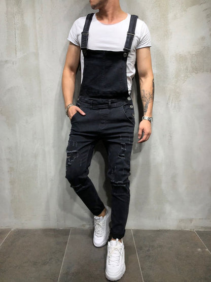 Ripped Denim Overalls