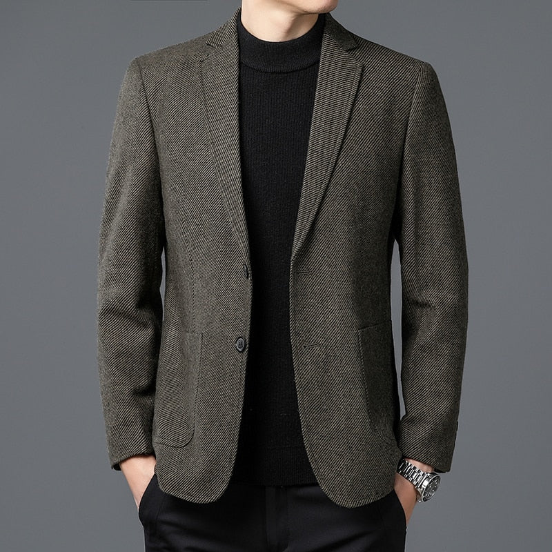 QUANBO Winter Wool Blazer