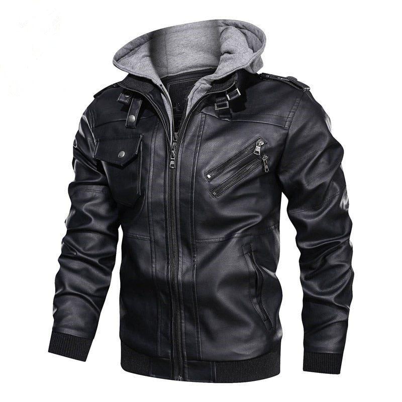 Faux Leather Hooded Moto Jacket