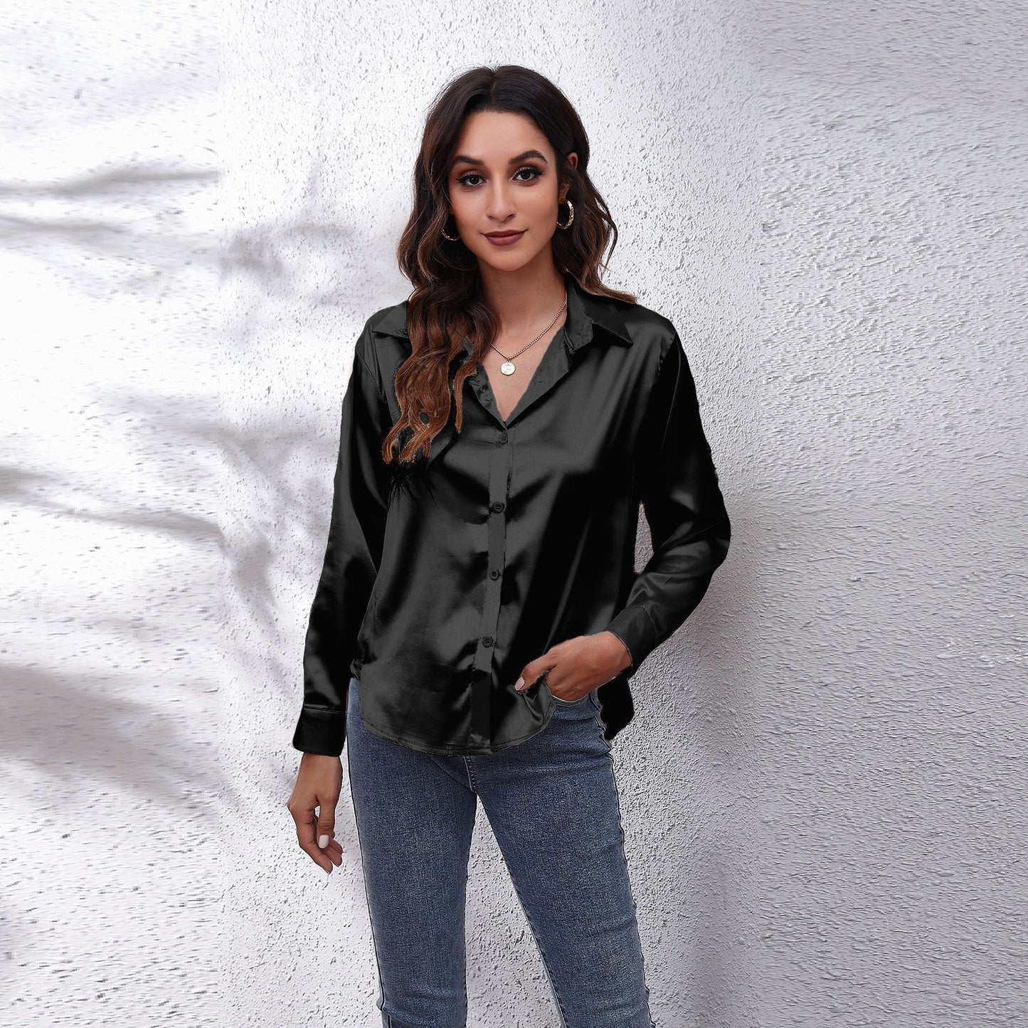 Satin Tie-Front Shirt