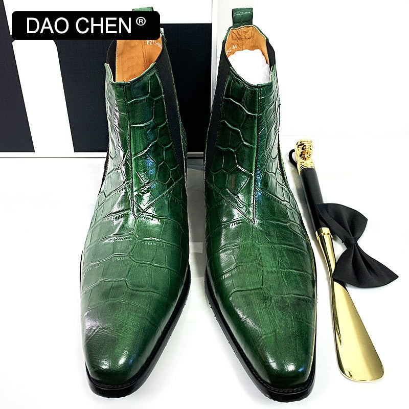 Green Crocodile Pointed Boots