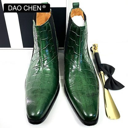 Green Crocodile Pointed Boots