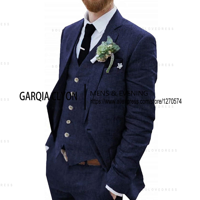 3 Piece Retro Linen Suit
