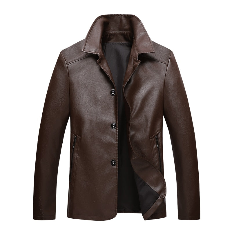 Slim Fit Standing Collar Leather Jacket