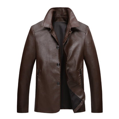 Slim Fit Standing Collar Leather Jacket