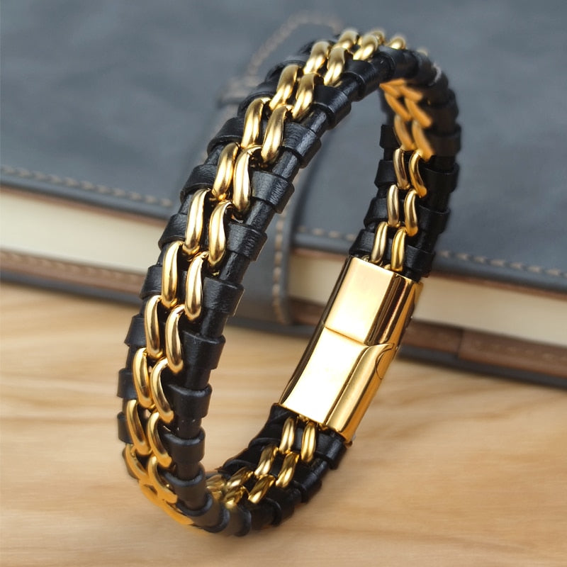 Genuine Gold Plated Leather Bracelet