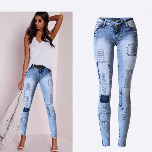 Low Waist Patchwork Skinny Jeans