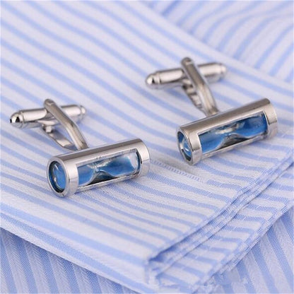 1 Pair Hourglass Blue Crystal Cufflinks