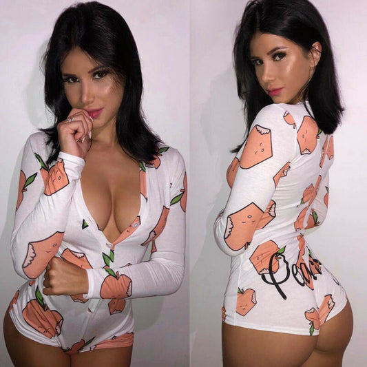 Printed V-Neck Long Sleeve Bodysuit