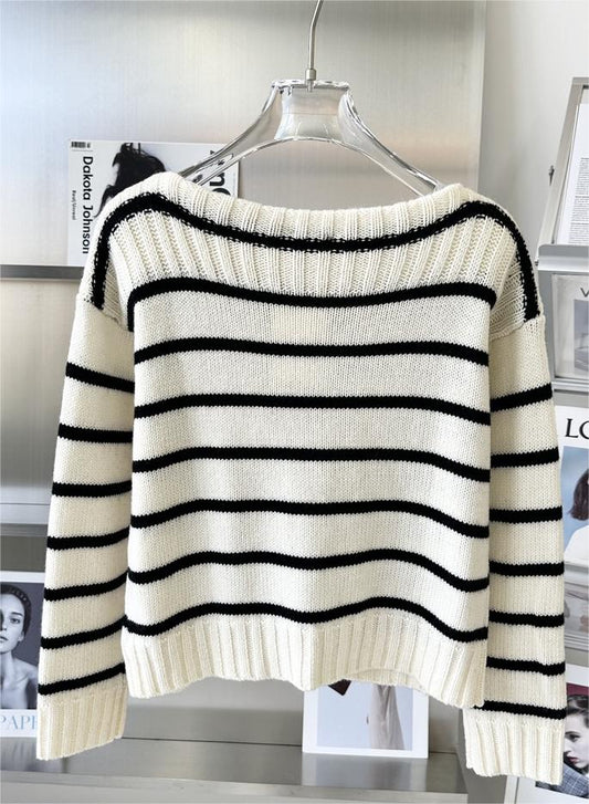 Black and White Striped Wool Sweater