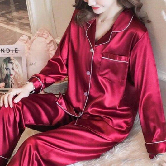 Embroidered Satin Pajama Set