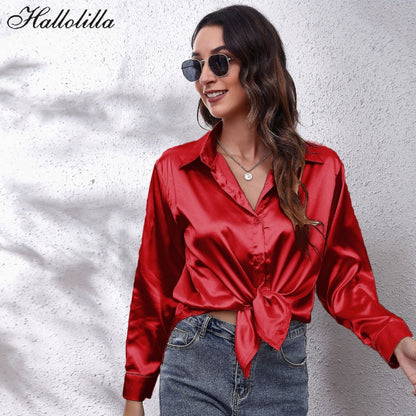 Satin Tie-Front Shirt
