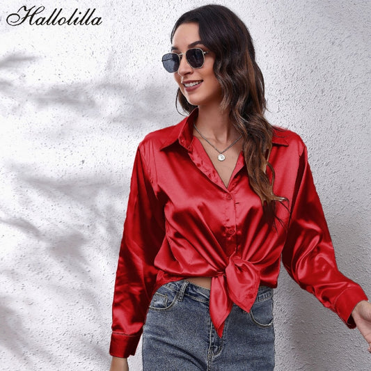 Satin Tie-Front Shirt