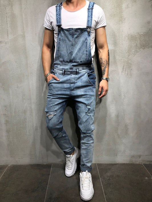 Ripped Denim Overalls