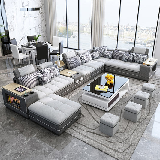 MANBAS Modern Fabric Smart Sofa Set w/ BT & Speakers