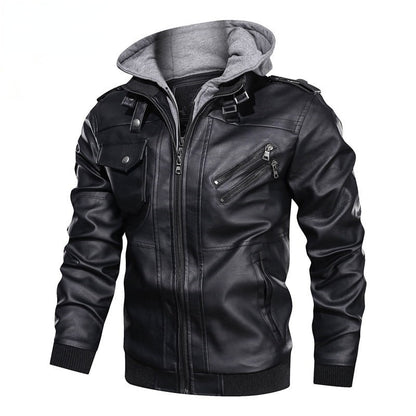 Faux Leather Hooded Moto Jacket