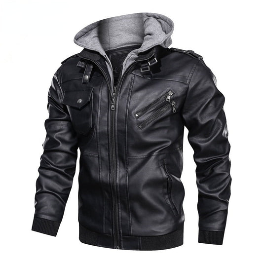 Faux Leather Hooded Moto Jacket