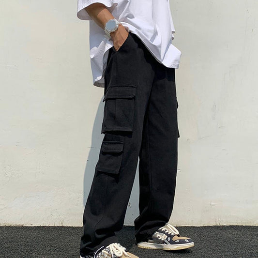 Solid Color Multi-Pockets Straight Pants