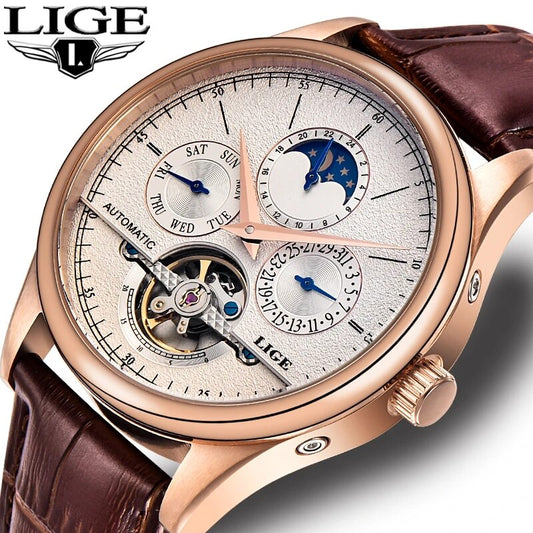 LIGE Leather Tourbillon Watch