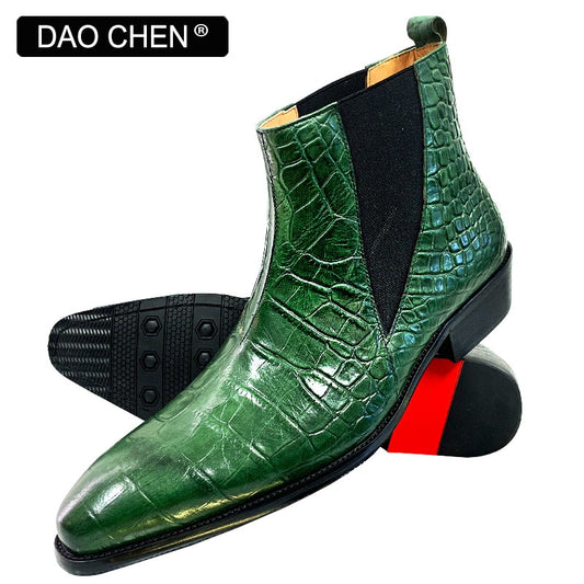 Green Crocodile Pointed Boots