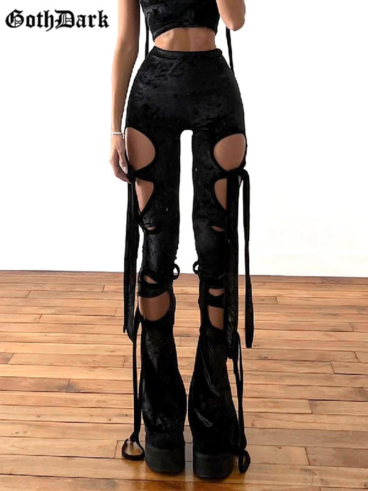 Dark Velvet Hollow Out Pants